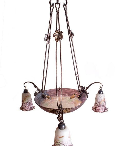 French Art-Deco marmoreal Chandelier Lorrain Daum grande verrerie de Croismar - 8