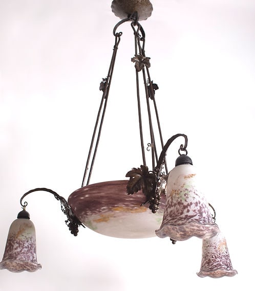 French Art-Deco marmoreal Chandelier Lorrain Daum grande verrerie de Croismar - 9