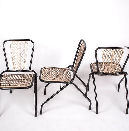 Set of 3 Rene Malaval metal garden chair French mid century - 7