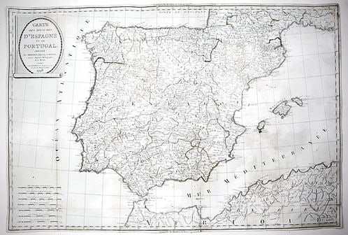 Large Topographic Engraving Antique French map of SPAIN PORTUGAL 1798 (1 of 3)