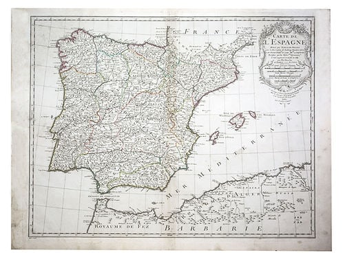 e L'Isle Philippe Buache Engraved cooper map of Spain 1789 (1 of 2)