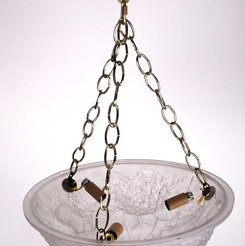 FRENCH ART DECO CHANDELIER GLASS MULLER lilac flower motive - 4