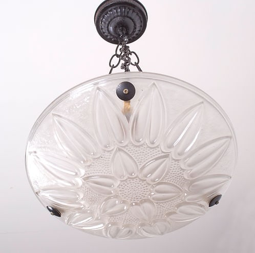 FRENCH Art-Deco Chandelier Sabino clear pressed glass - 2