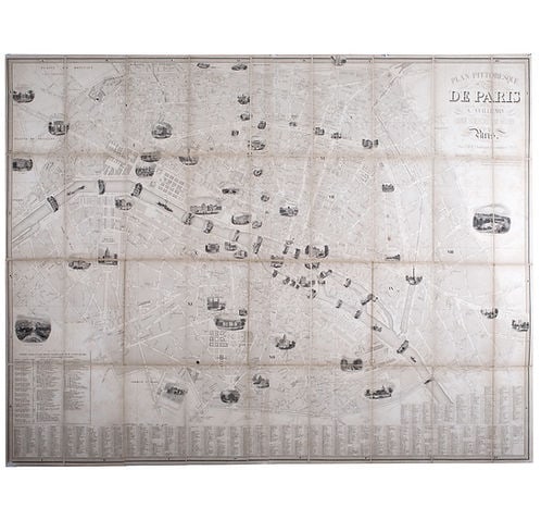 1840 LARGE FRENCH ANTIQUE MAP OF PARIS Fatout Vuillemin on linen backi (1 of 6)