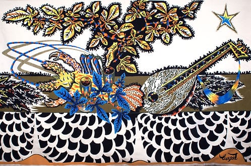FRENCH silkscreen TAPESTRY JEAN Lurcat MODERNIST AUBUSSON La Table# 2 - 2