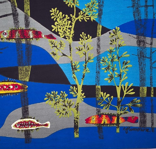 Fumeron tapestry blue Calypso wool fabric Robert Four signed - 4