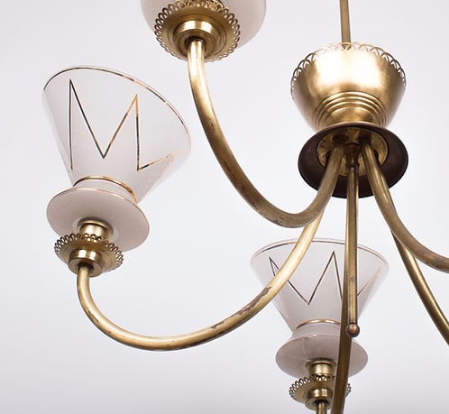 FRENCH modernist CHANDELIER LUNEL ARLUS 1960 Glass globe - 2