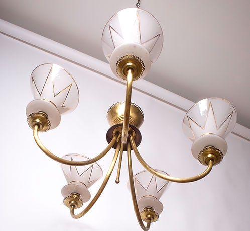 FRENCH modernist CHANDELIER LUNEL ARLUS 1960 Glass globe - 3