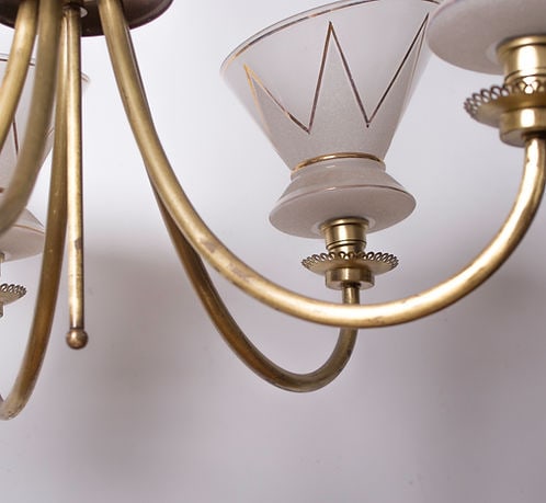 FRENCH modernist CHANDELIER LUNEL ARLUS 1960 Glass globe - 4