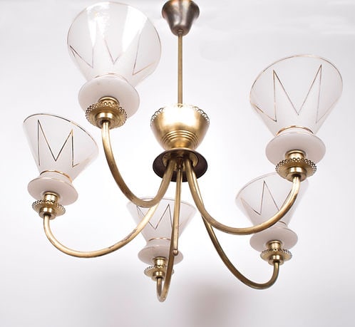 FRENCH modernist CHANDELIER LUNEL ARLUS 1960 Glass globe - 5