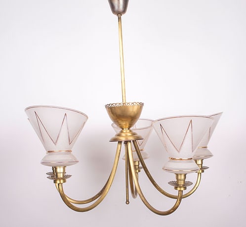 FRENCH modernist CHANDELIER LUNEL ARLUS 1960 Glass globe - 6