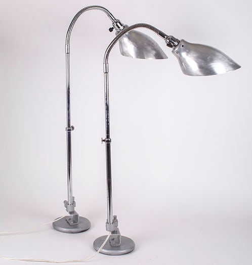 FRENCH INDUSTRIAL MODERNIST pair LAMPS KI-E-KLAIR: French modernist lamps made in the 1950's designed by Alphonse Pinoit who created the company KI-E-KLAIR ( meaning the 'illuminated'), It was designed for and commonly used throughout the 1940s to 196