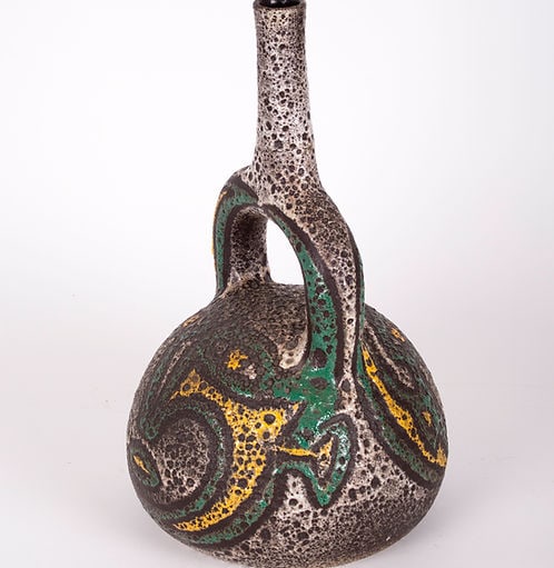 Mid-Century French Pottery ACCOLAY Ceramic stirrups vase - 2