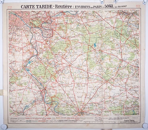 Environs de Paris roadmap Taride South west (surrending ) 31 miles: Taride South west road map of Paris and its surrounding within 31 miles ( 50 kilometres ) at 1/80 000 scale from the early 20th . Those maps were to be used by the generale population to circulate