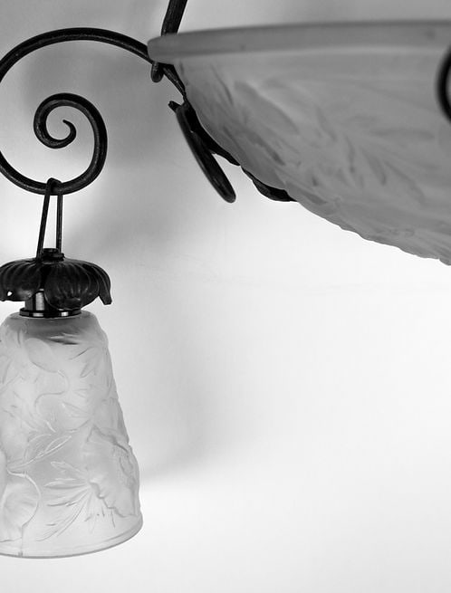 FRENCH ART DECO CHANDELIER MOLDED Molded GLASS CUBIST MULLER Poppy Motive - 4
