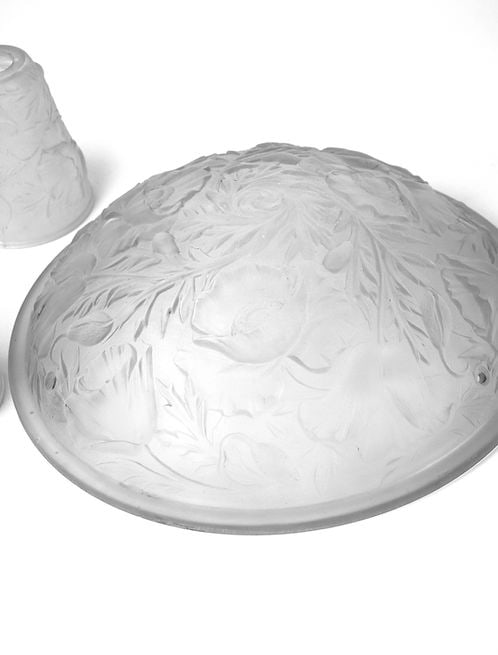 FRENCH ART DECO CHANDELIER MOLDED Molded GLASS CUBIST MULLER Poppy Motive - 6