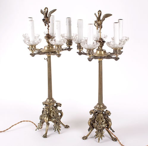 Important pair of French Restauration candelabra in gilt bronze, (1 of 5)