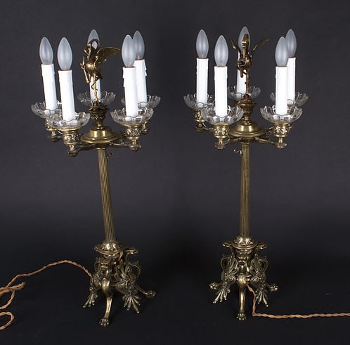 Important pair of French Restauration candelabra in gilt bronze, - 3