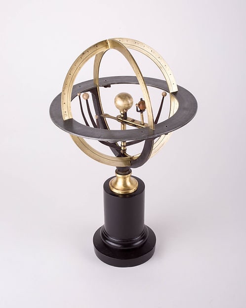 French Copernican Armillary Sphere Brass Charles Dien 1830: French Copernican armillary sphere, made of brass and other metals and raised on an ebonized wood stand. It has various representations of the sun, the earth and moon, six planets ( before 1846 since
