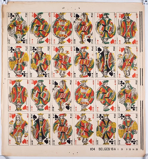 Uncut sheet playing card French suite Grimaud first run try out: French suite Grimaud without Joker . In France, the "fool " or joker officially appeared in card games in 1902, the Camoin houses as well as Fossorier, Amar et Cie2, card manufacturers, obtaining