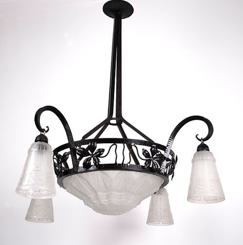 FRENCH Art-Deco Chandelier Degue David Guéron 4 lights (1 of 8)