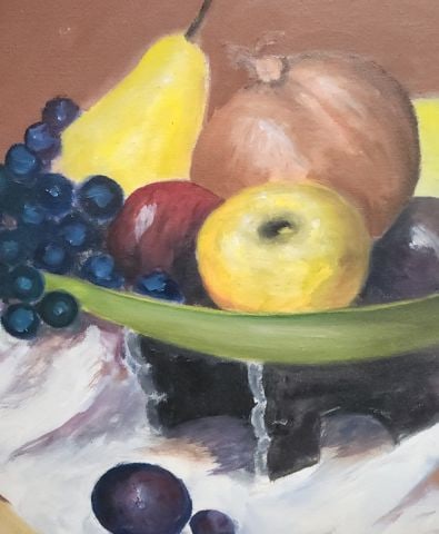 Masterful (18x24 image) mid-century still life oil painting w/ rich colors & vibrant contrast Signed - 2