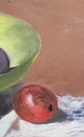 Masterful (18x24 image) mid-century still life oil painting w/ rich colors & vibrant contrast Signed - 3