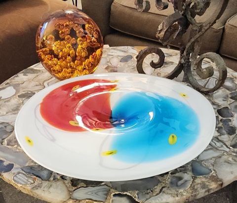 Murano -Vibrant 17"D Art Glass Centerpiece Charger Attributed to Fulvio Bianconi. - 3
