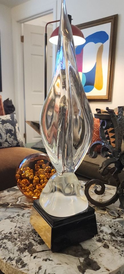 Modernist Elegant 20"H Abstract-Organic Art Glass Sculpture on Stone Base (1 of 6)
