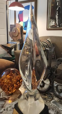 Modernist Elegant 20"H Abstract-Organic Art Glass Sculpture on Stone Base - 2