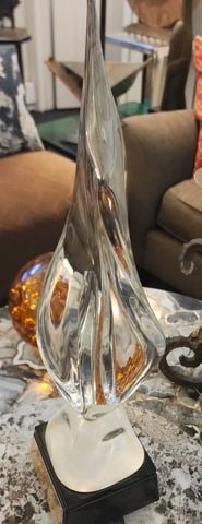 Modernist Elegant 20"H Abstract-Organic Art Glass Sculpture on Stone Base - 3