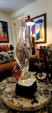 Modernist Elegant 20"H Abstract-Organic Art Glass Sculpture on Stone Base - 4