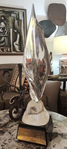 Modernist Elegant 20"H Abstract-Organic Art Glass Sculpture on Stone Base - 5
