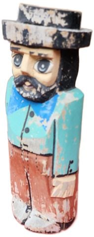 Judaica Art • Pair of incredible Vintage hand-painted folk art wooden carved Hasidic figures - 3