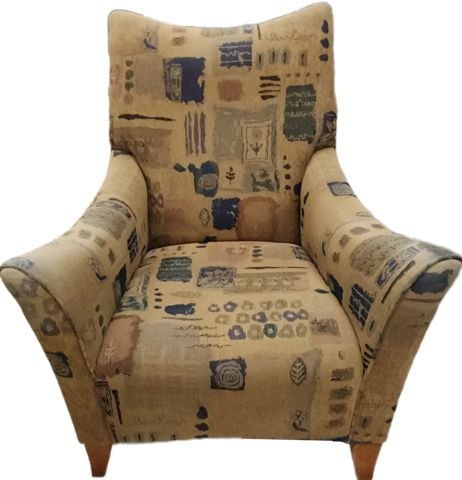 Pair of fabulous vintage Mid-Century Modern wing back side chairs. Some wearing of the fabric. - 4