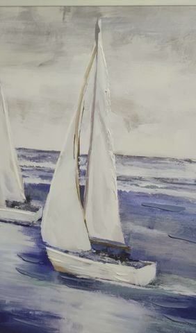 Impressionist impasto-style oil painting on canvas featuring sailboats on the water. - 2