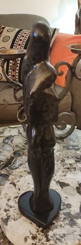Vintage Black Onyx 17"H Sculpture of Female Figure w/ Abstract Madonna Imagery. - 2