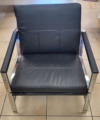 Hi-Design Mid-Century Modern Style Faux Leather & Chromed Steel Accent Side Chair. 29.5W x 32D x 33H - 4