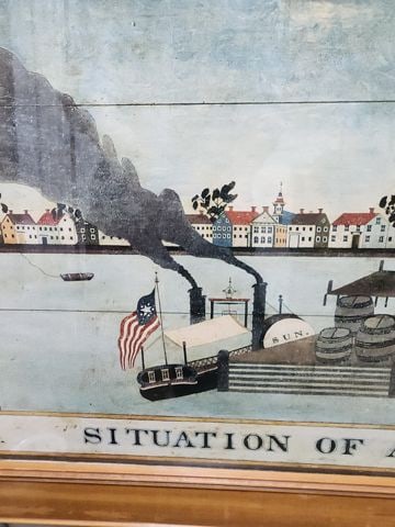 Vintage Iconic Folk Art Print of New York City, "Situation of America, 1848". 35"x 22" Under Glass. - 3