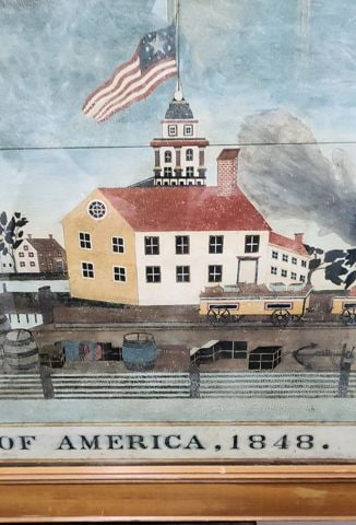 Vintage Iconic Folk Art Print of New York City, "Situation of America, 1848". 35"x 22" Under Glass. - 4