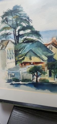 Vintage Original Watercolor Impressionist Painting of Tranquil Coastal Landscape. Signed on Back. - 3