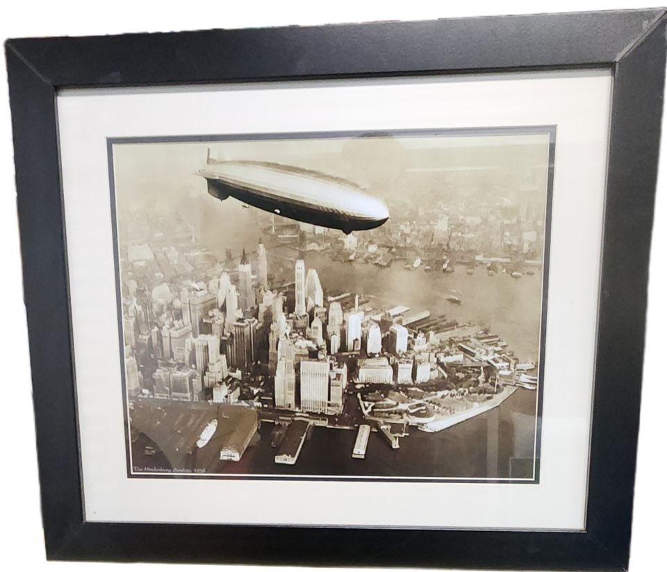 Framed copy of the famous historic 1936 photo of the Hindenburg flying over New York City (1 of 2)