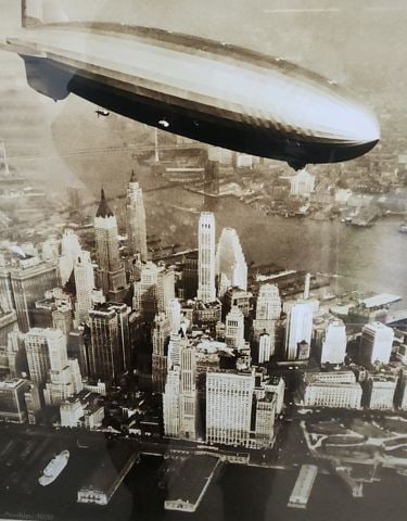 Framed copy of the famous historic 1936 photo of the Hindenburg flying over New York City - 2