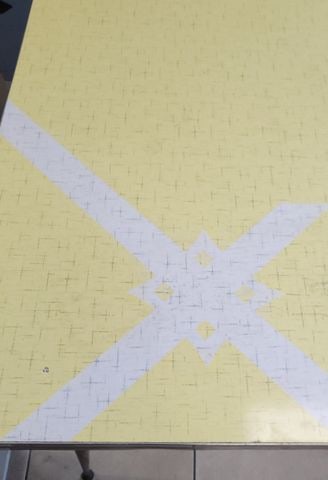 Large Retro Mid-Century Modern formica & chrome dinette table. Circa 1959. Great yellow pattern. - 7