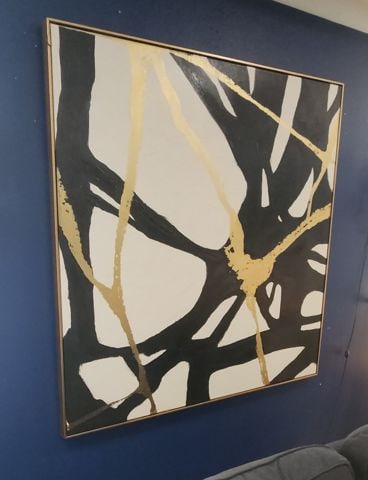 Captivating modern abstract 49"x49" hand-accented giclee painting printed on canvas w/ bold imagery. - 2