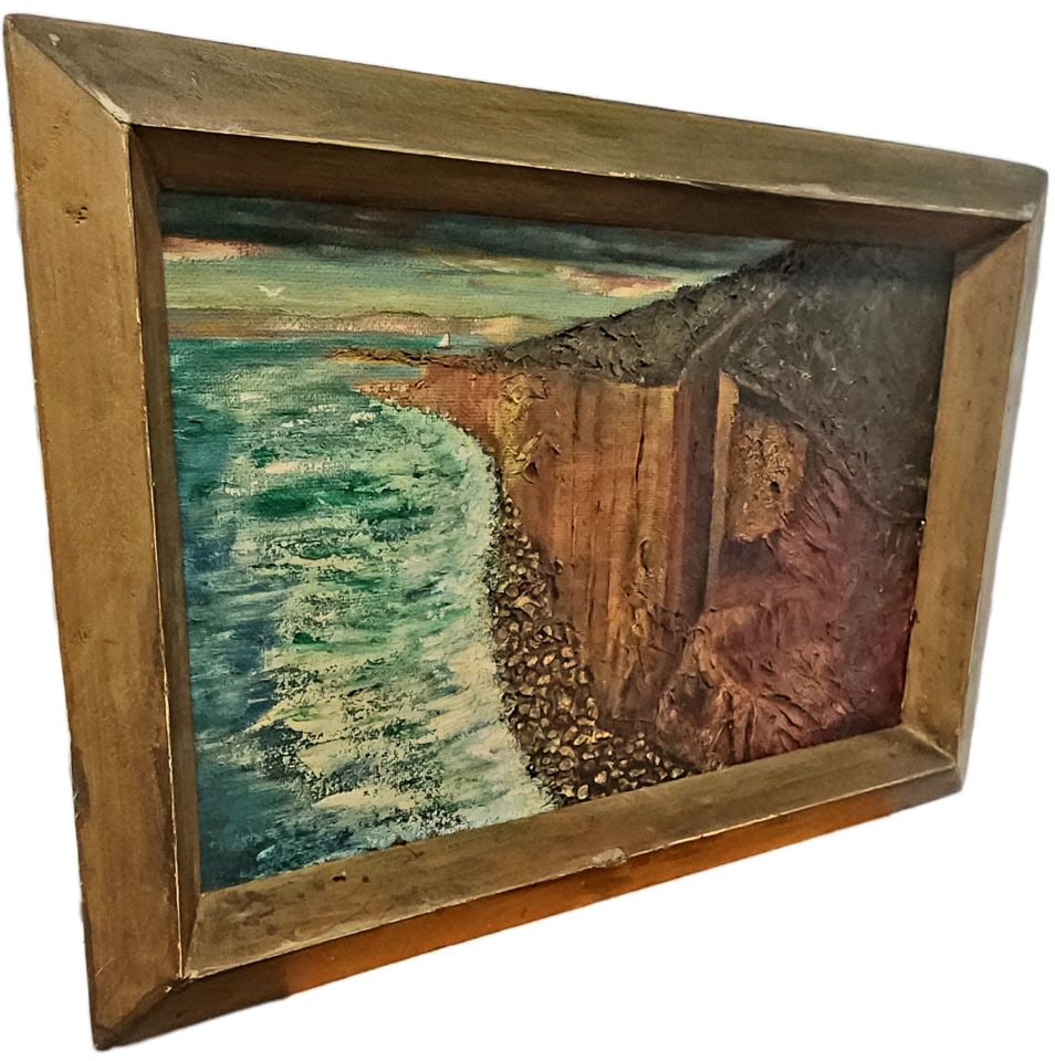 Titled North Coast this 1963 impasto painting captures the sea breaking against imposing rock cliffs (1 of 6)