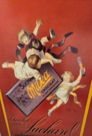 Signed Ultra-Large Vintage "Suchard Chocolate" Mixed Media representation of historic French poster. - 5