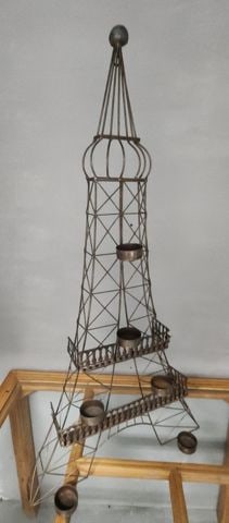 Pair of rare vintage Eiffel Tower brutalist wall sculpture candle holders. 24" tall - 3