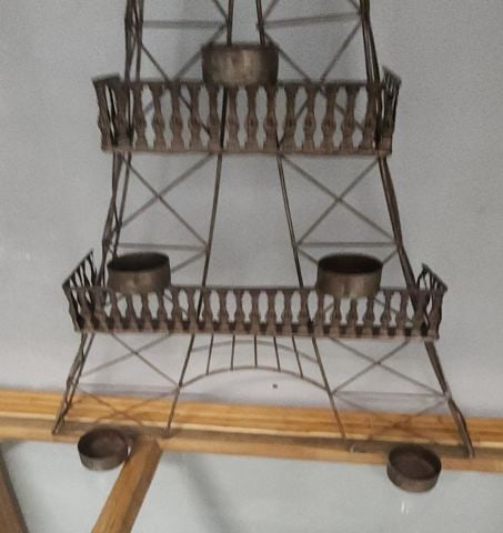 Pair of rare vintage Eiffel Tower brutalist wall sculpture candle holders. 24" tall - 6