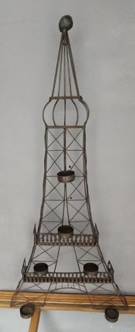 Pair of rare vintage Eiffel Tower brutalist wall sculpture candle holders. 24" tall - 7